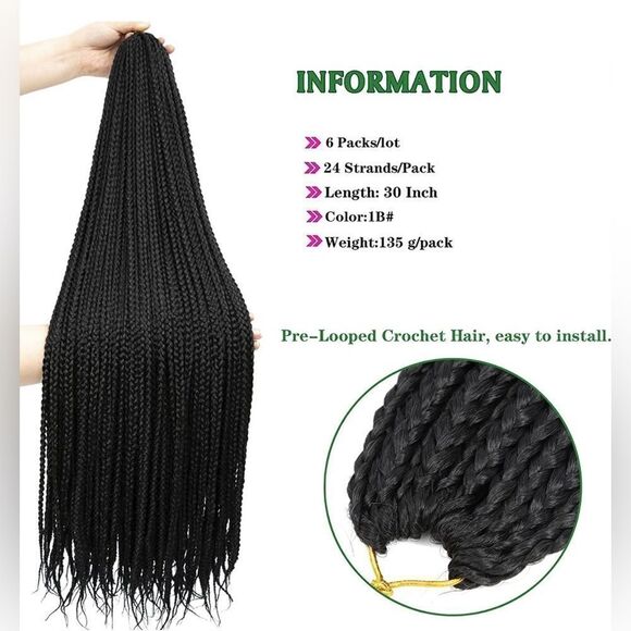 Pack of 6x Micro Box Braids Crochet Hair, 30 inch, Extra Long Pre-looped Crochet - Picture 2 of 6
